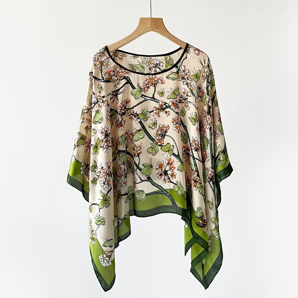 Dames Sjaal Boheemse Stijl Met Elegante Bloemenprint Voor Strand en Informele Uitjes