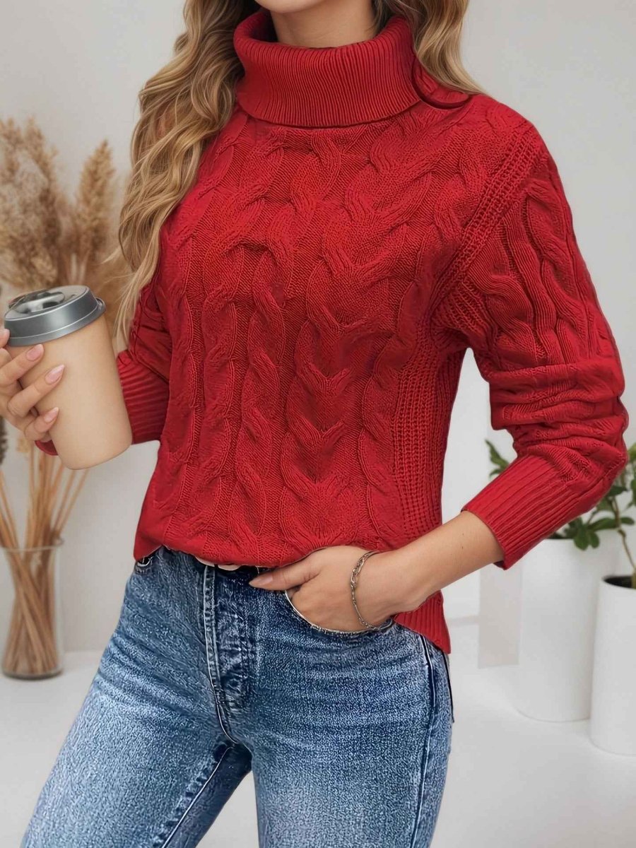 Suéter de cuello alto para mujer, tejido trenzado y mangas largas - varios colores disponibles