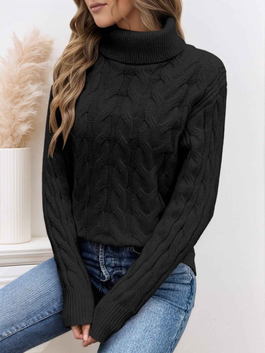 Suéter de cuello alto para mujer, tejido trenzado y mangas largas - varios colores disponibles