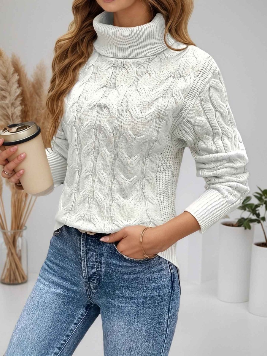 Suéter de cuello alto para mujer, tejido trenzado y mangas largas - varios colores disponibles