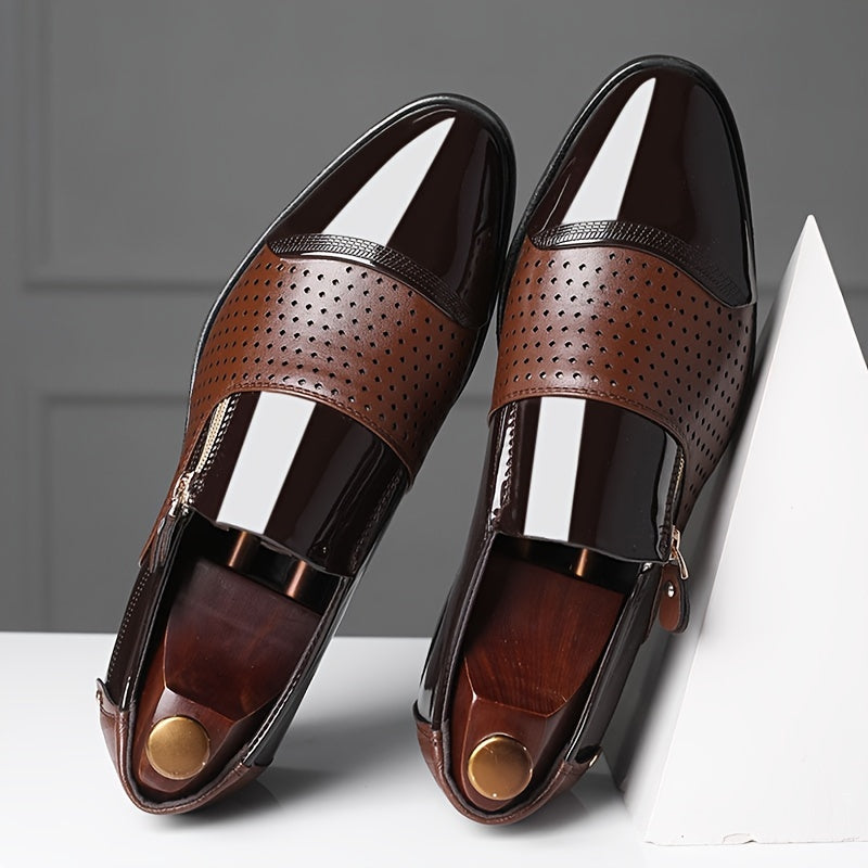 Zapatos de vestir de negocios para hombre estilo inglés con punta afilada y cierre de cremallera