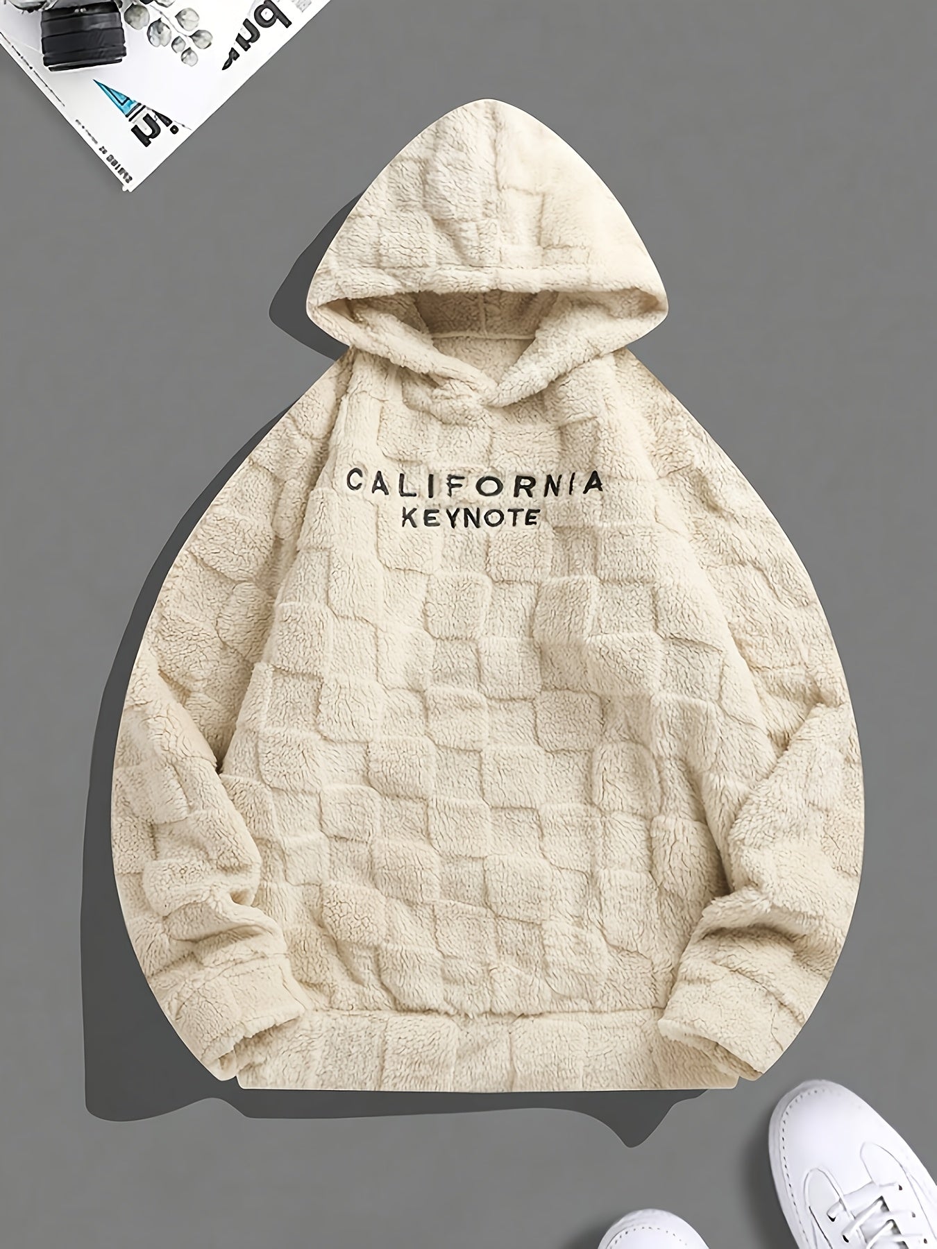 Sweat à capuche doux texturé en peluche pour homme avec motif « California Keynote »