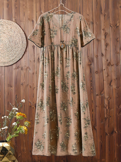 Abito lungo casual donna stile bohemien con stampa floreale e scollo a V, ideale per l'estate