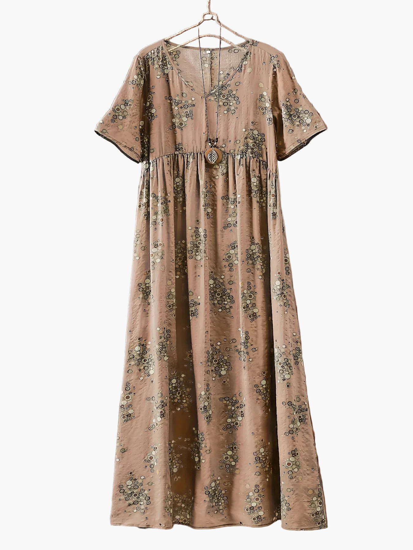 Abito lungo casual donna stile bohemien con stampa floreale e scollo a V, ideale per l'estate