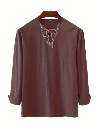 Vintage skjorte med snøret krave til mænd - afslappet og elegant stil