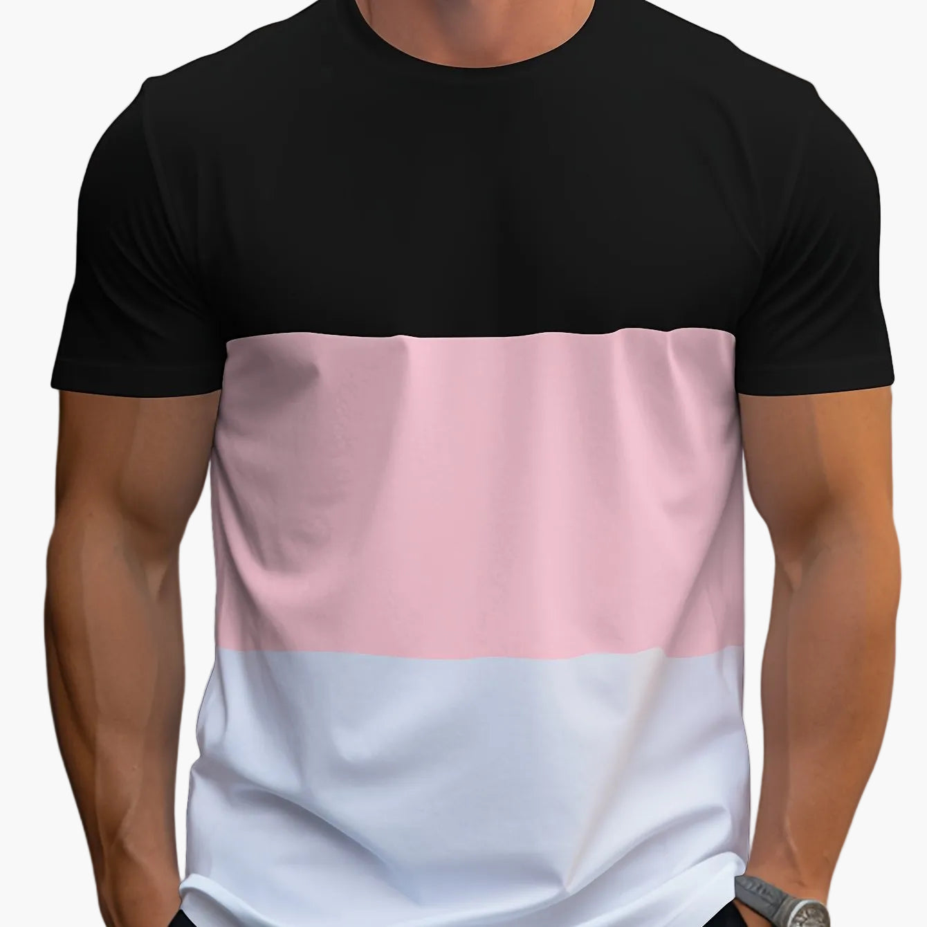 T-shirt Homme Style Décontracté à Bandes Contraste pour Usage Quotidien