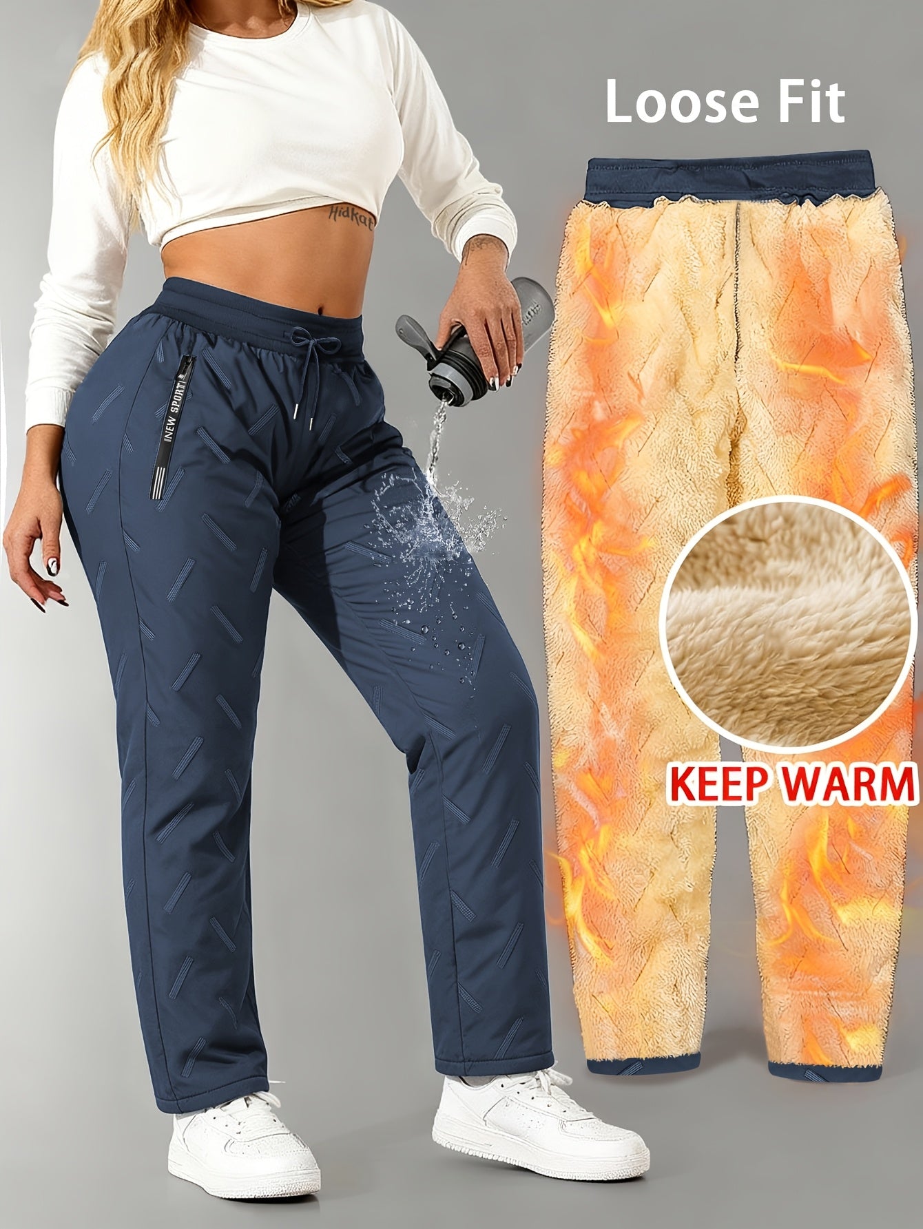 Pantalon de jogging femme doublé polaire chaud à taille élastique