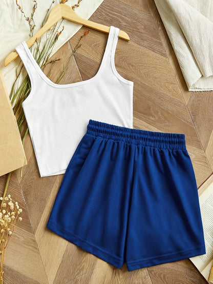 Ensemble Décontracté Femme Style Aventure Montagne – Top Court et Short, Look Sportif et Estival