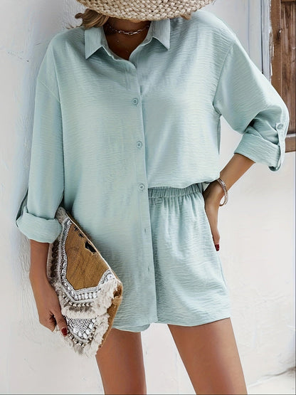 Ensemble décontracté femme 2 pièces chemise ample et short taille élastique pour l'été