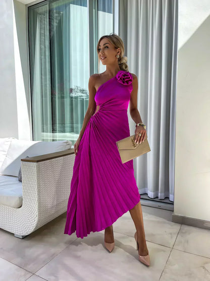 Robe de soirée plissée à une épaule pour femme – Élégance et raffinement pour événements et soirées