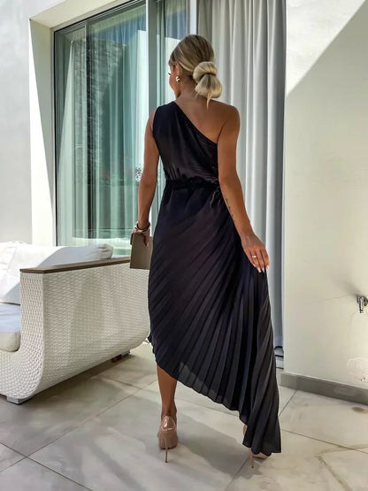 Robe de soirée plissée à une épaule pour femme – Élégance et raffinement pour événements et soirées