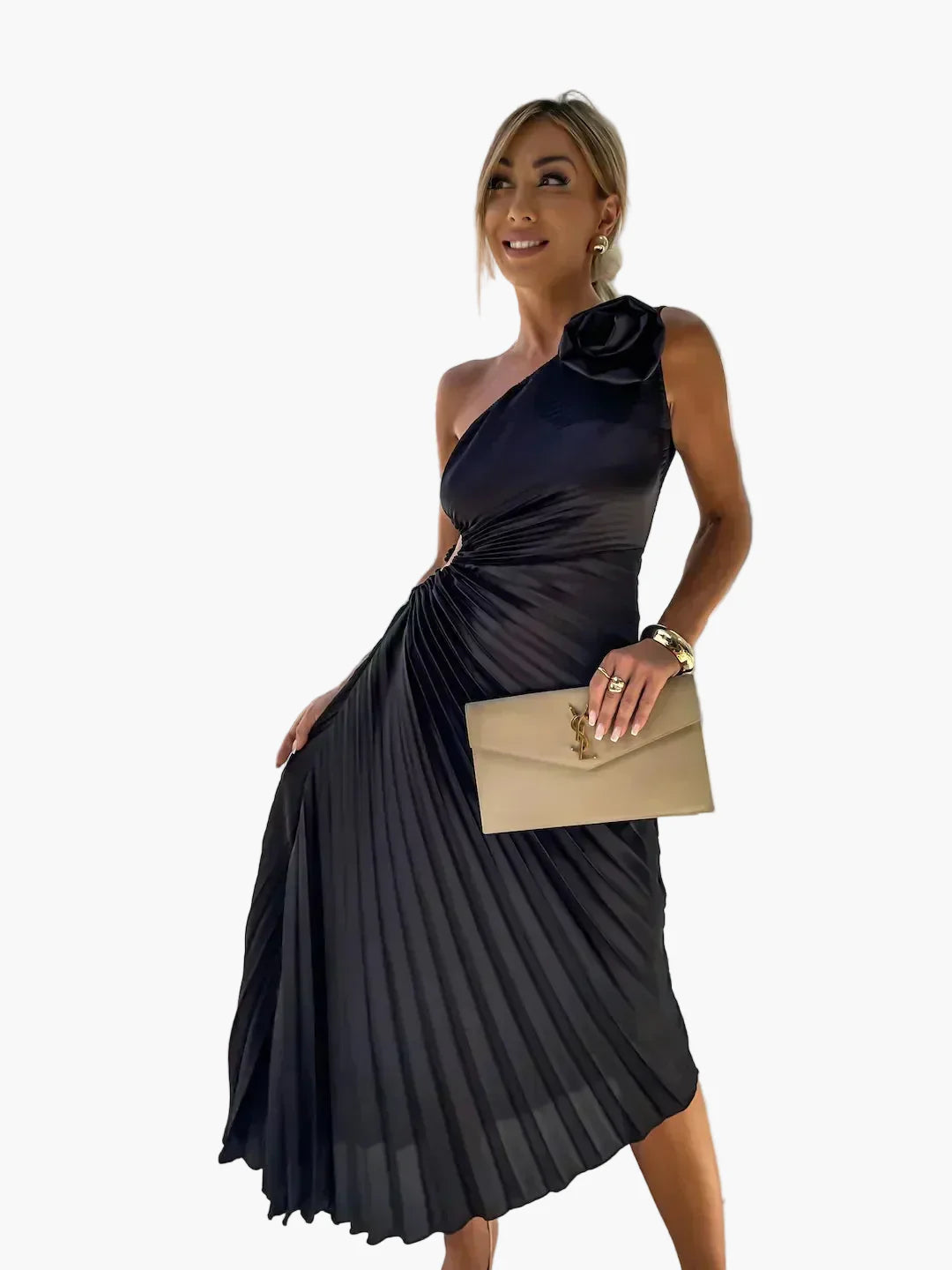 Robe de soirée plissée à une épaule pour femme – Élégance et raffinement pour événements et soirées
