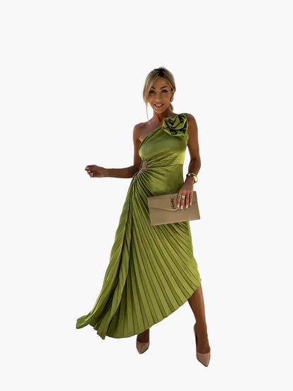Robe de soirée plissée à une épaule pour femme – Élégance et raffinement pour événements et soirées