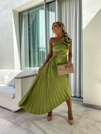 Robe de soirée plissée à une épaule pour femme – Élégance et raffinement pour événements et soirées