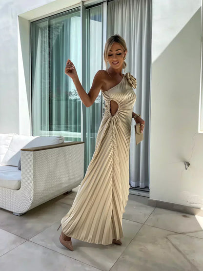Robe de soirée plissée à une épaule pour femme – Élégance et raffinement pour événements et soirées
