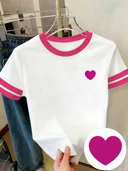 T-shirt décontracté pour femme avec cœur imprimé style sport chic