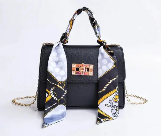 Sac à main femme élégant avec bandoulière chaîne et poignée foulard – Accessoire chic pour toutes occasions