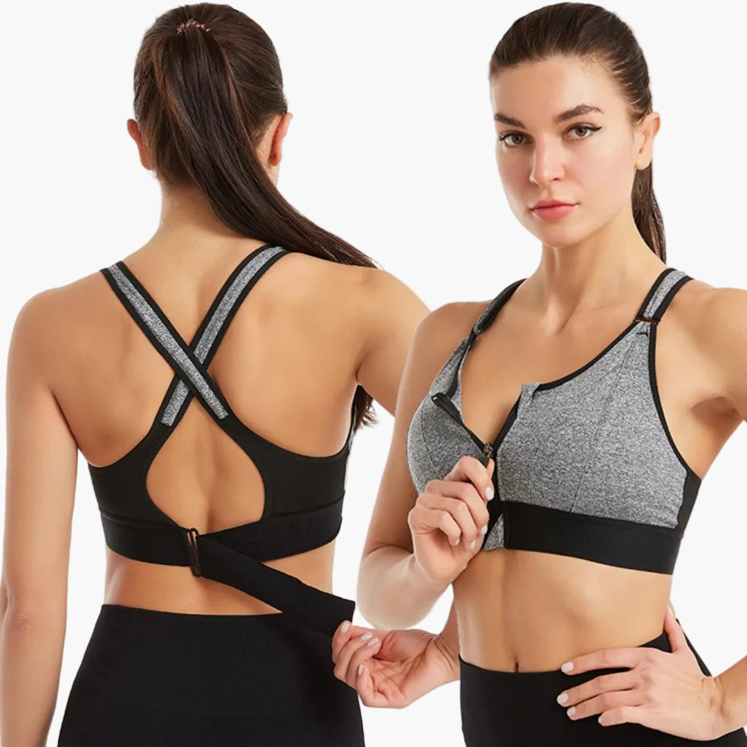 Soutien-Gorge de Sport Femme à Zip Frontal Grand Maintien – Dos Croisé Ajustable pour Entraînement Intensif et Confort Quotidien