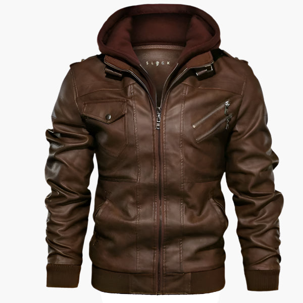 Chaqueta para hombre estilo motero urbano con capucha desmontable – diseño moderno y práctico