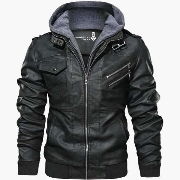 Chaqueta para hombre estilo motero urbano con capucha desmontable – diseño moderno y práctico