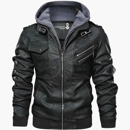 Chaqueta para hombre estilo motero urbano con capucha desmontable – diseño moderno y práctico