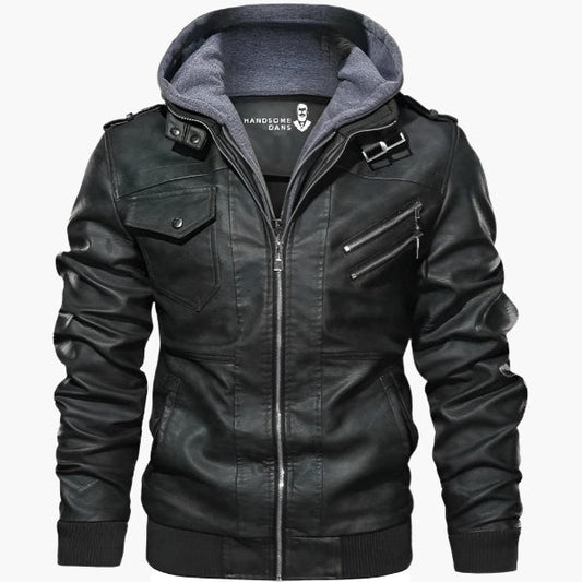 Men's Urban Biker Style Jacket with Removable Hood – Modern and Practical Design