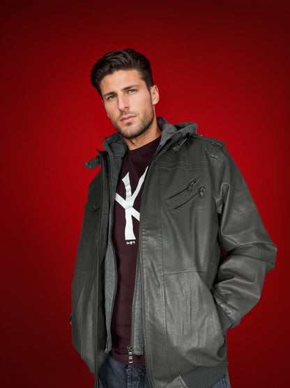 Chaqueta para hombre estilo motero urbano con capucha desmontable – diseño moderno y práctico