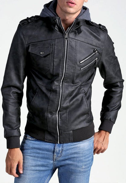 Chaqueta para hombre estilo motero urbano con capucha desmontable – diseño moderno y práctico
