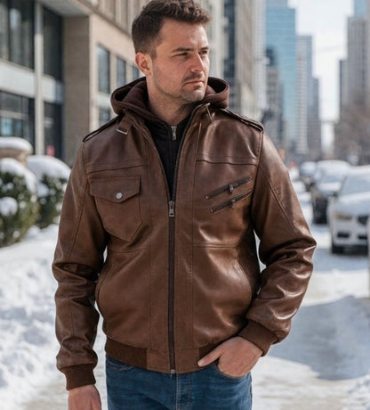 Chaqueta para hombre estilo motero urbano con capucha desmontable – diseño moderno y práctico