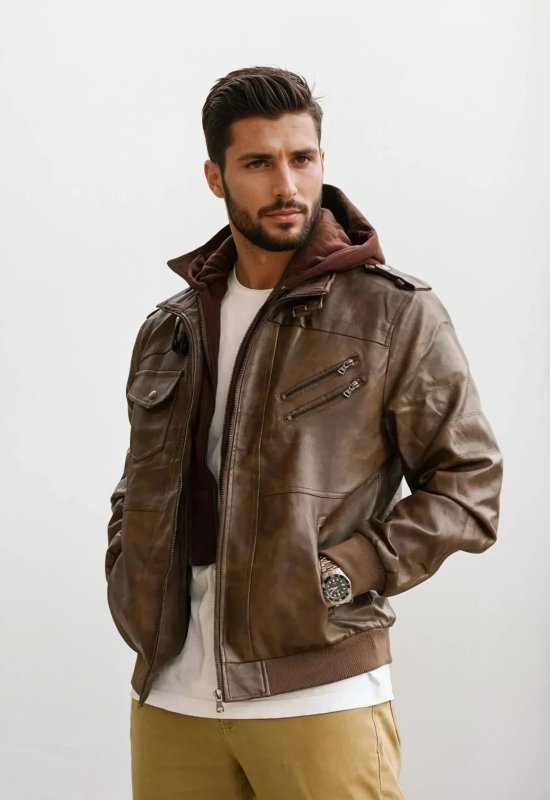 Chaqueta para hombre estilo motero urbano con capucha desmontable – diseño moderno y práctico