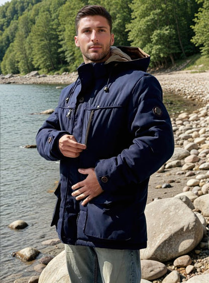 Chaqueta de invierno para hombre estilo senderismo impermeable con capucha desmontable y forro polar