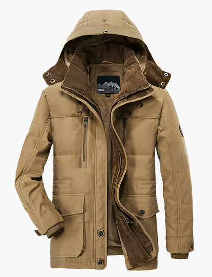 Chaqueta de invierno para hombre estilo senderismo impermeable con capucha desmontable y forro polar