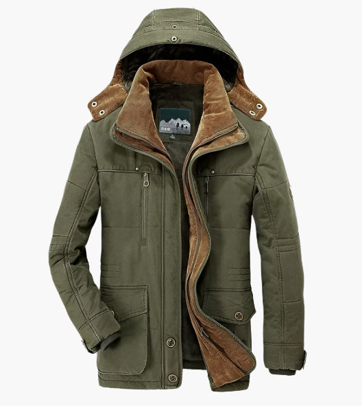 Men's winter hiking jacket waterproof with removable hood and fleece lining