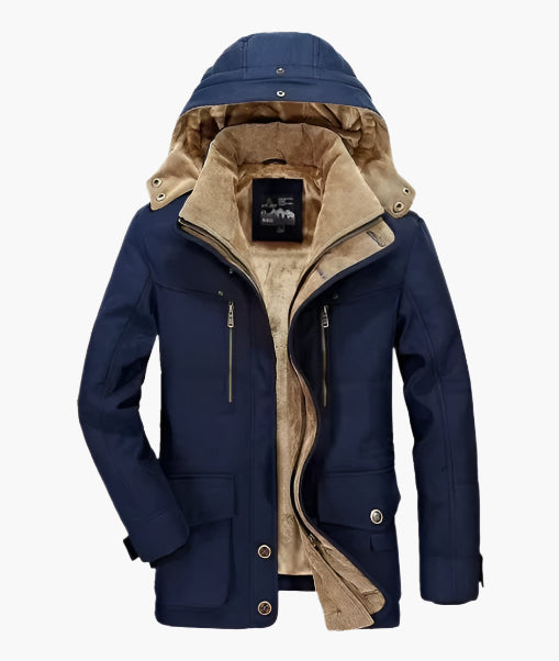 Chaqueta de invierno para hombre estilo senderismo impermeable con capucha desmontable y forro polar