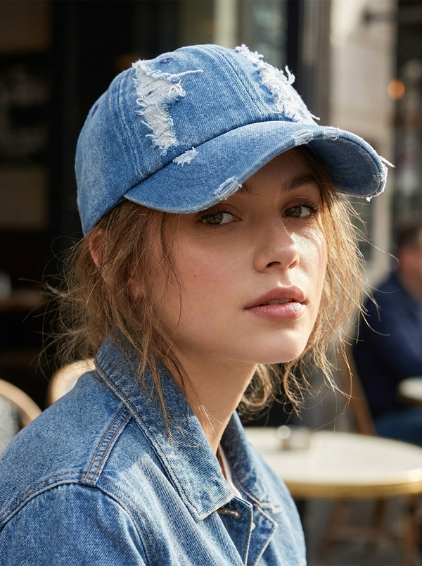 Slitt og revet denim-baseballcaps