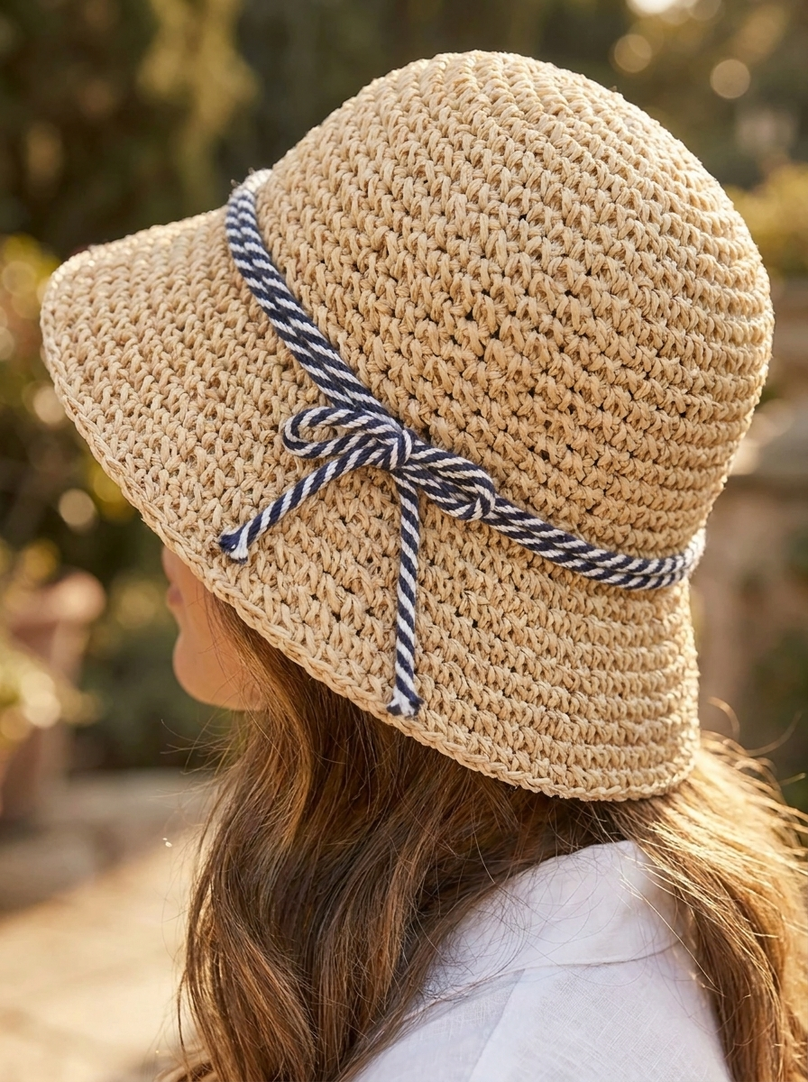 Braided bucket sun hat with two-tone ribbon