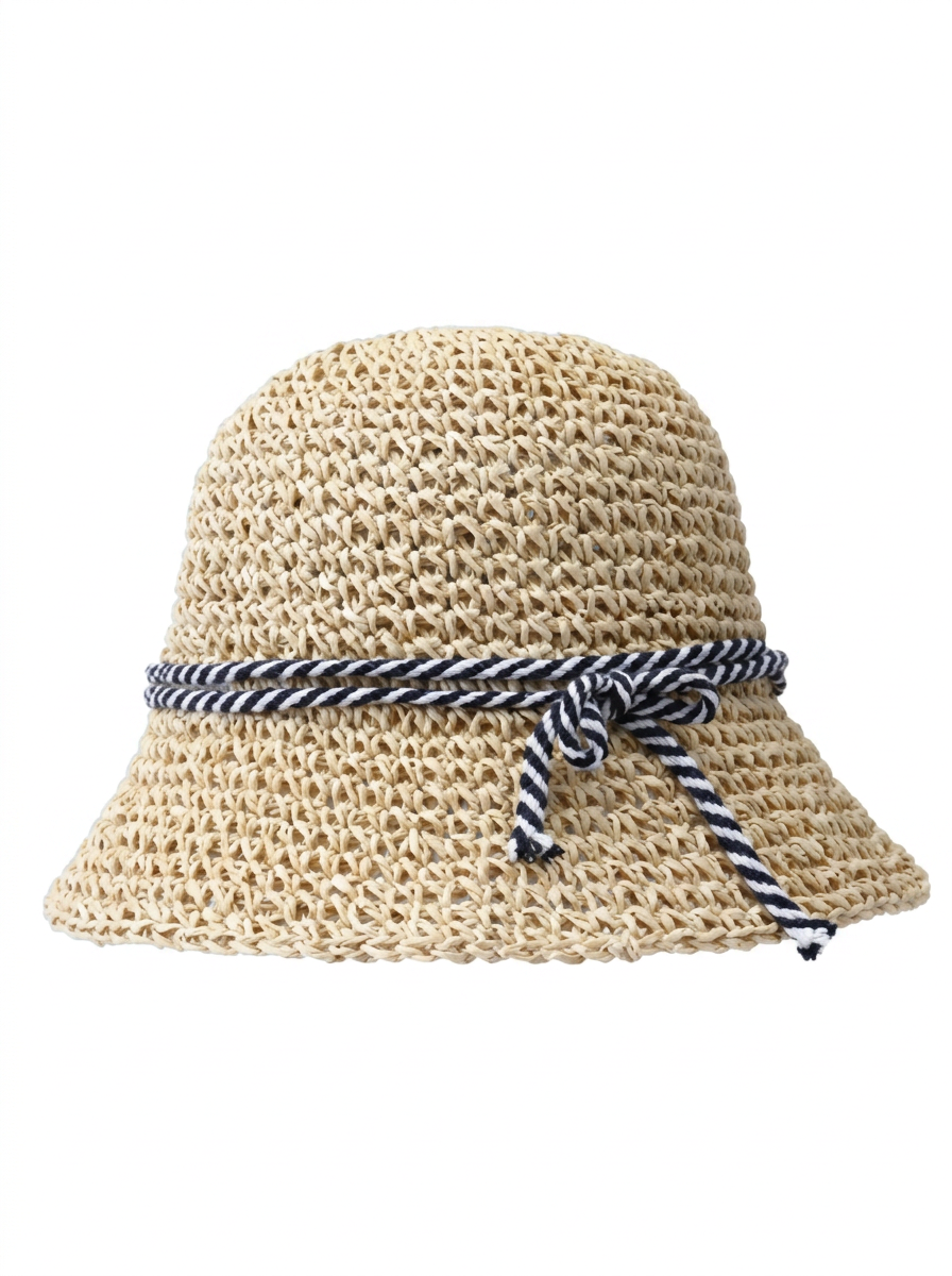 Braided bucket sun hat with two-tone ribbon