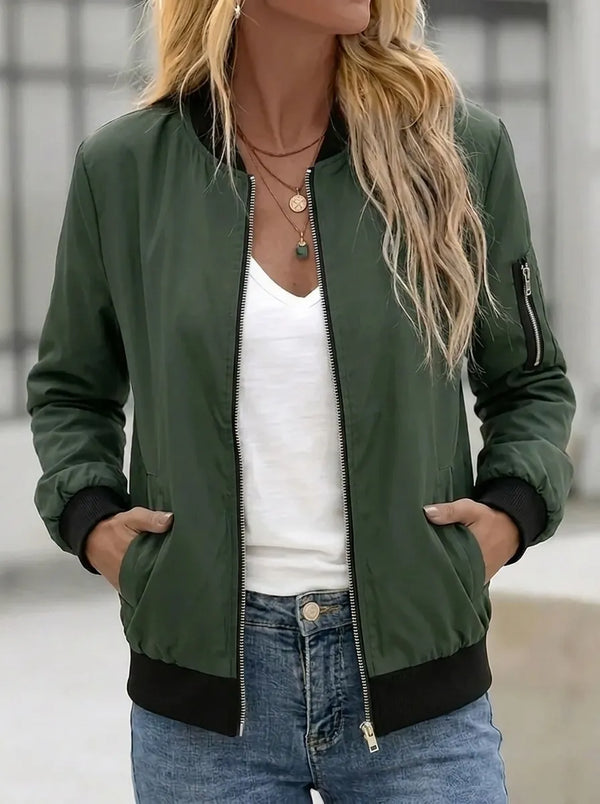 Bomber da donna, giacca leggera con chiusura lampo, tasche e collo basso