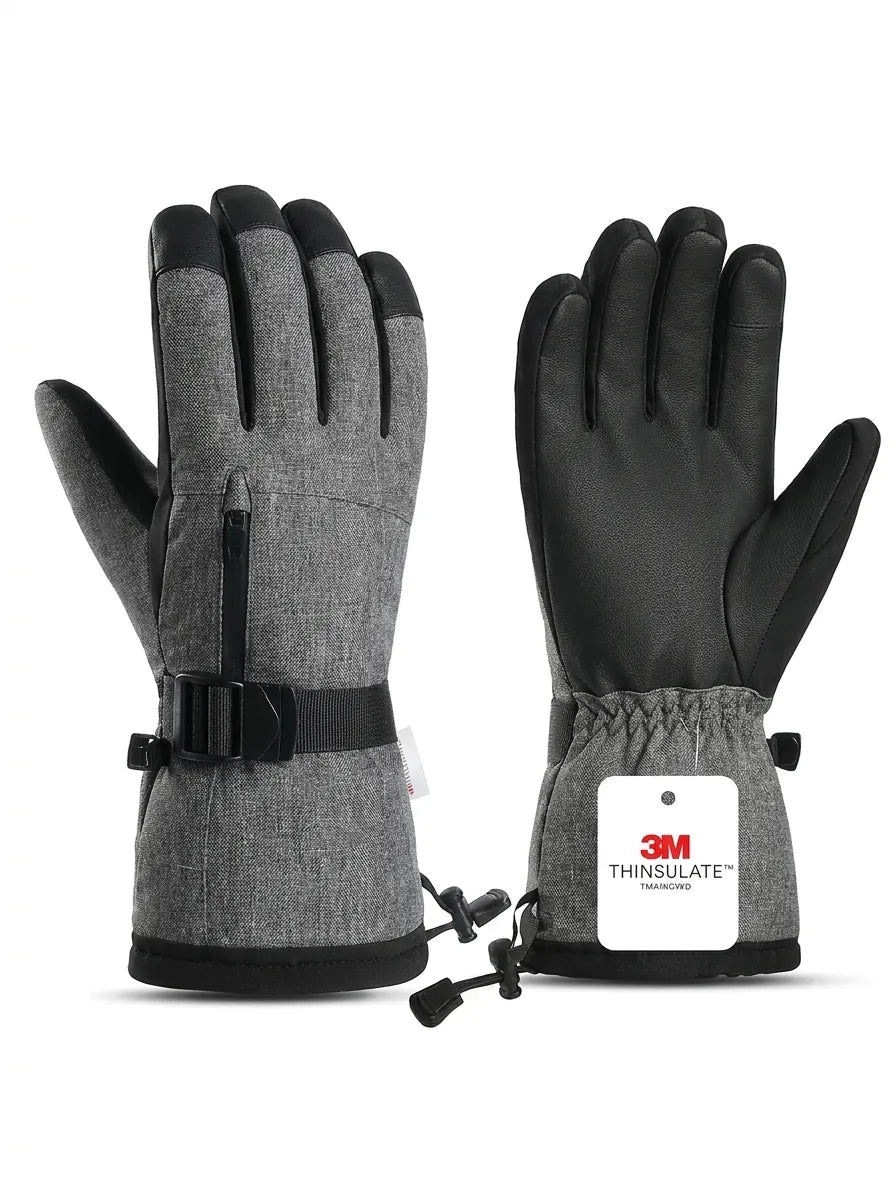 Waterproof Unisex Ski Gloves for Winter Sports with Adjustable Strap and Zipper