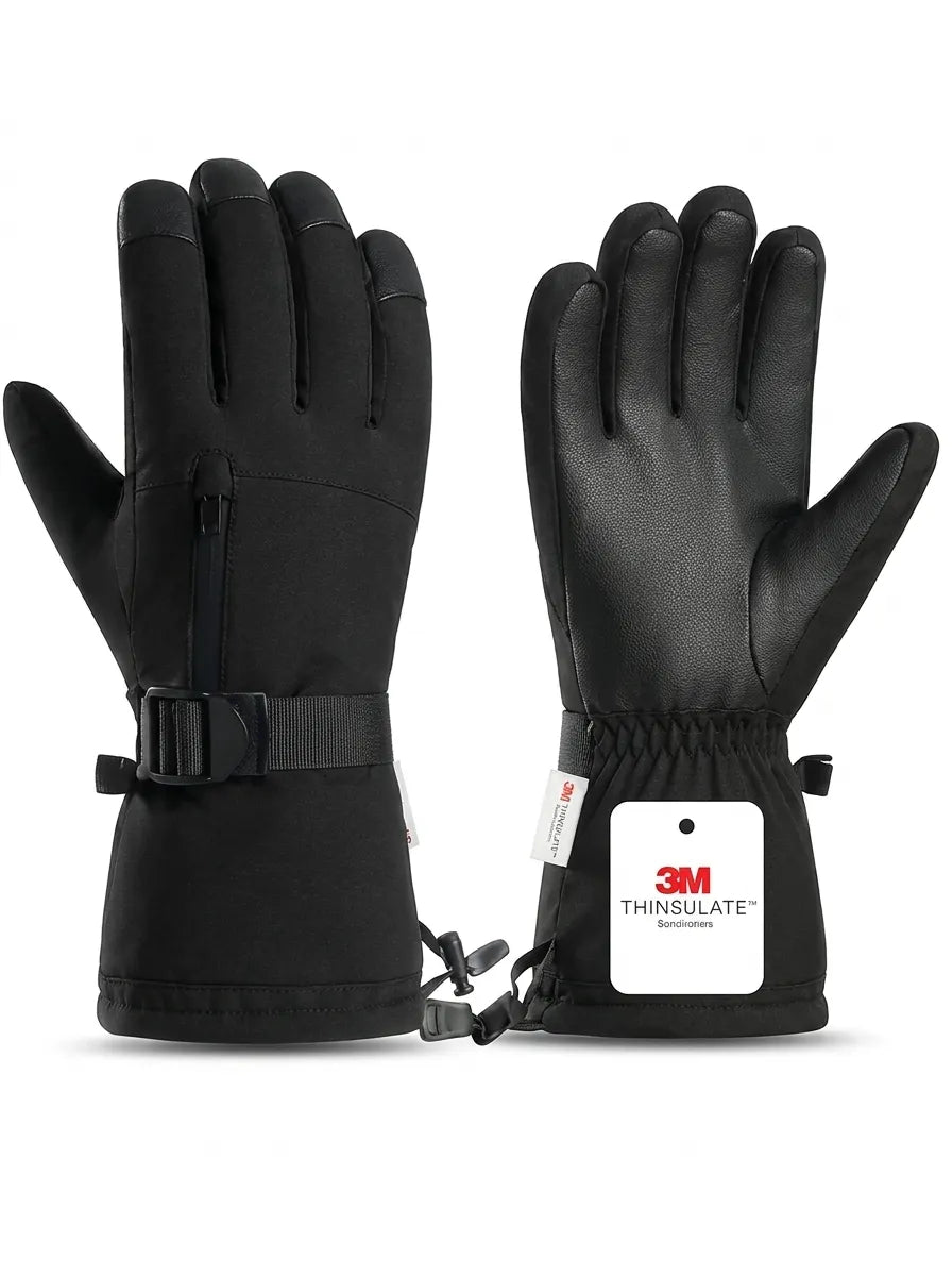 Waterproof Unisex Ski Gloves for Winter Sports with Adjustable Strap and Zipper