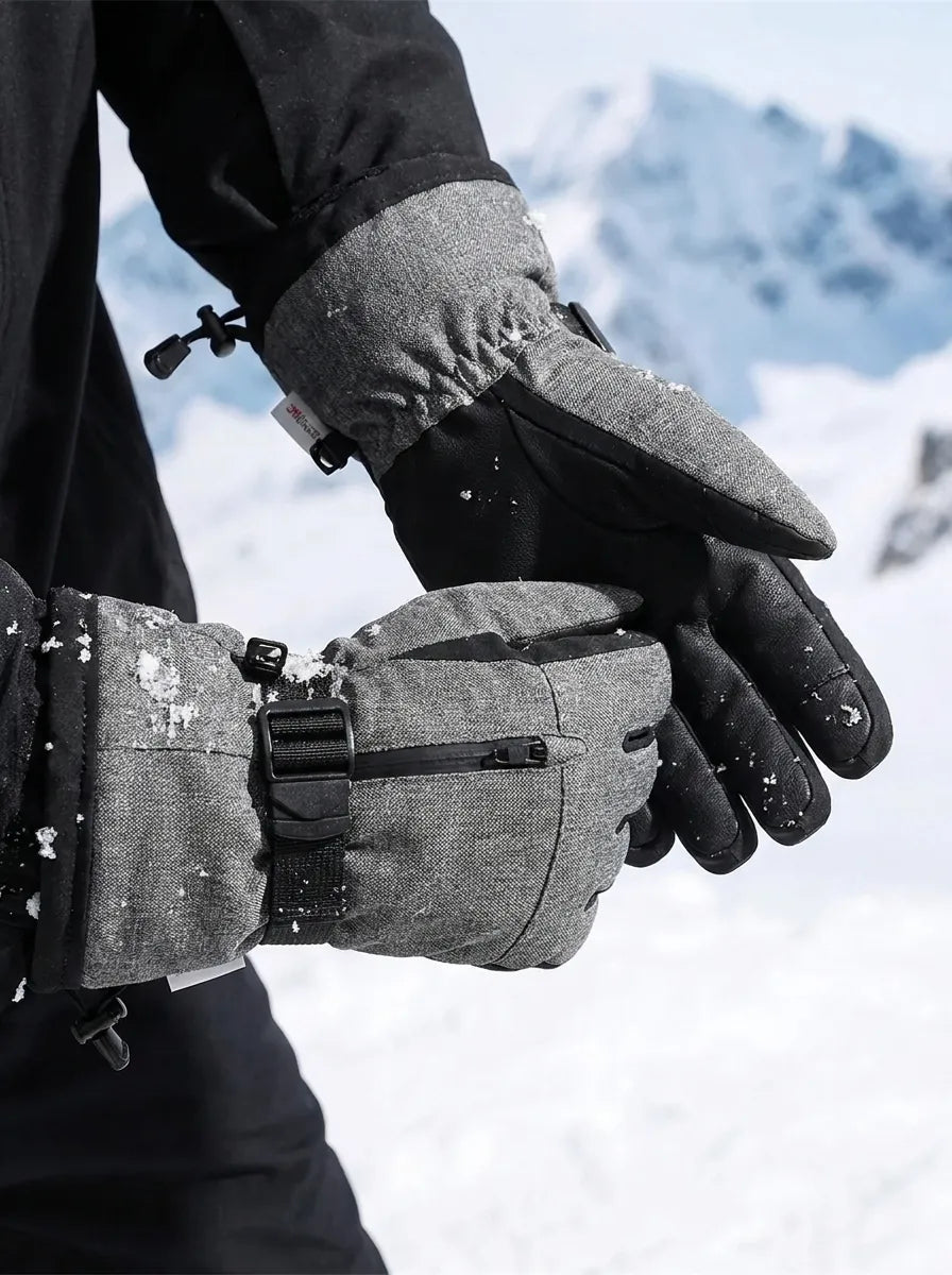 Waterproof Unisex Ski Gloves for Winter Sports with Adjustable Strap and Zipper