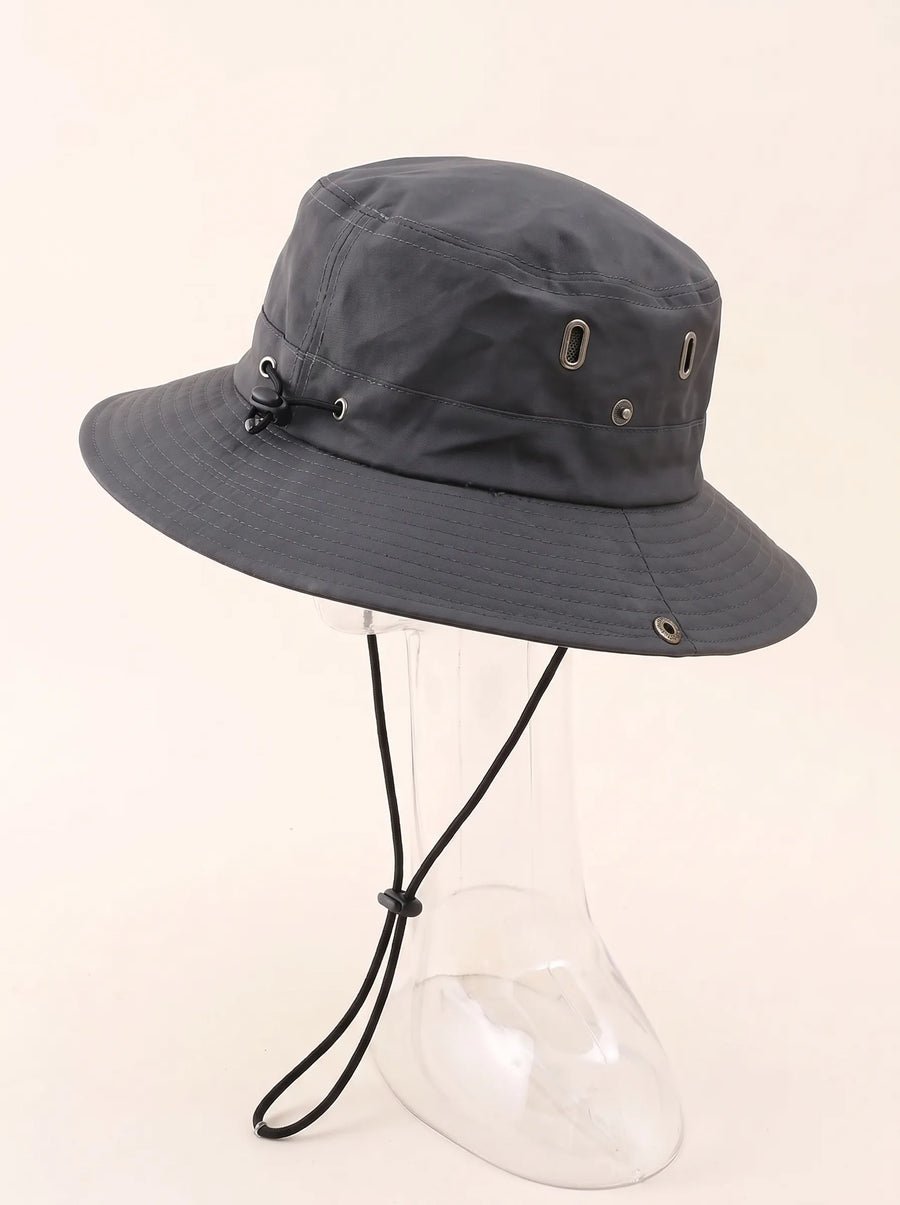 Solid-color bucket sun hat with drawstring