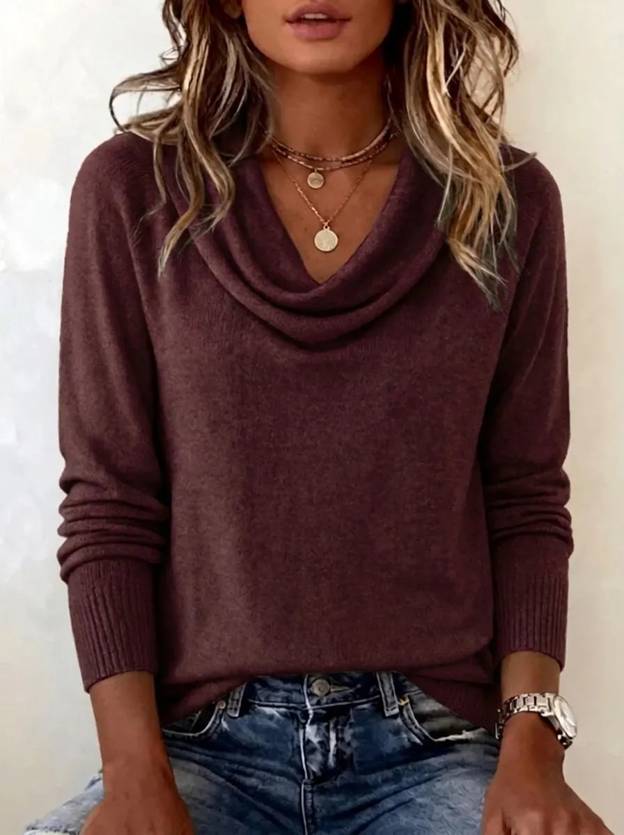 Pull Femme Col Bateau Manches Longues Couleur Unie