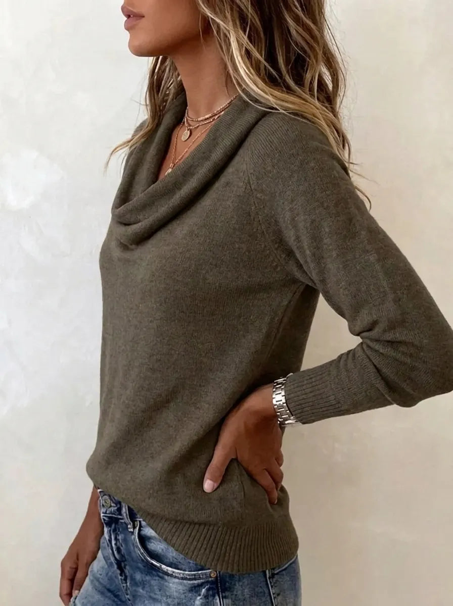 Pull Femme Col Bateau Manches Longues Couleur Unie