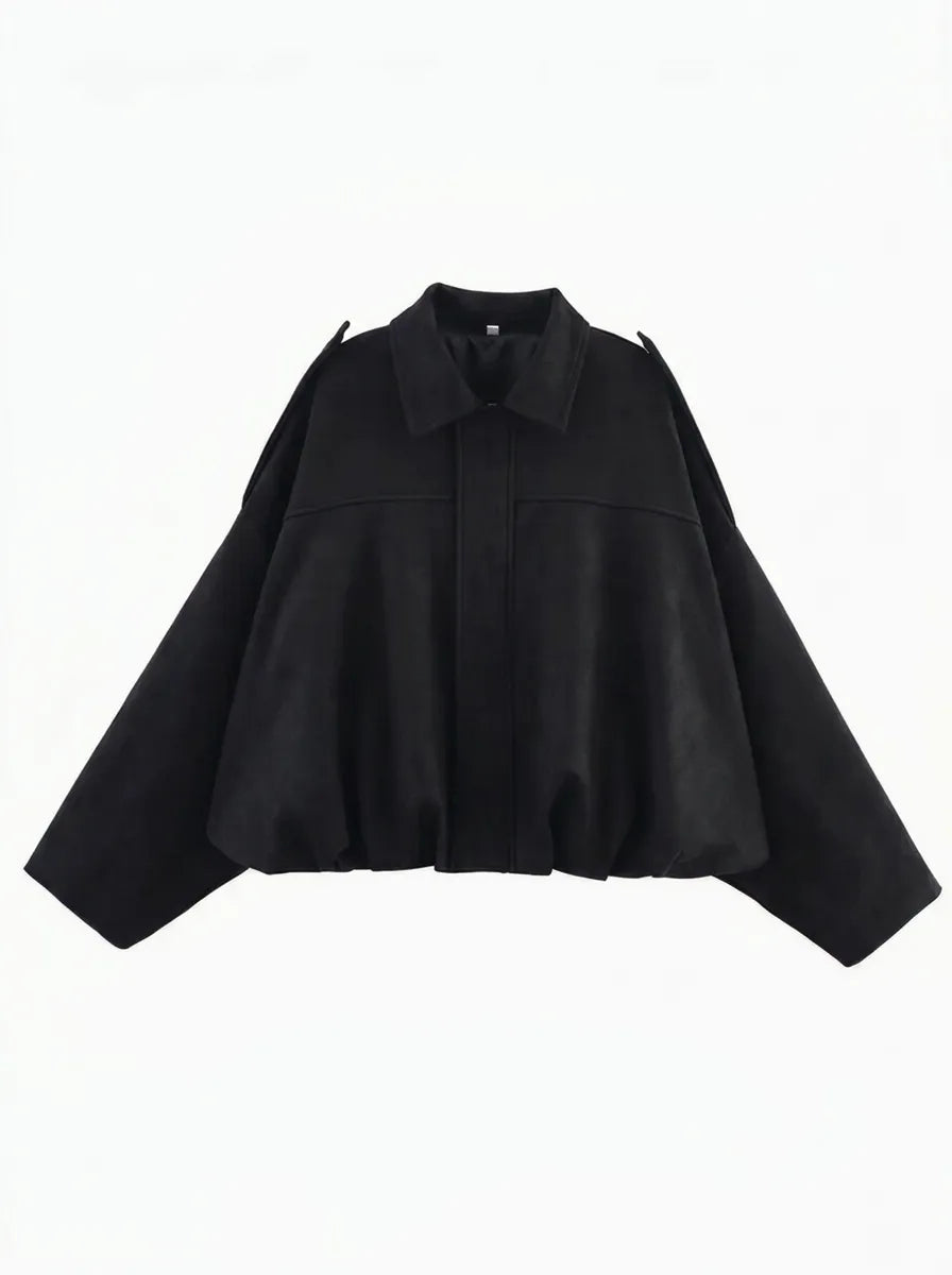 Women's Short Aviator-Style Bomber Jacket with Classic Collar and Elastic Hem