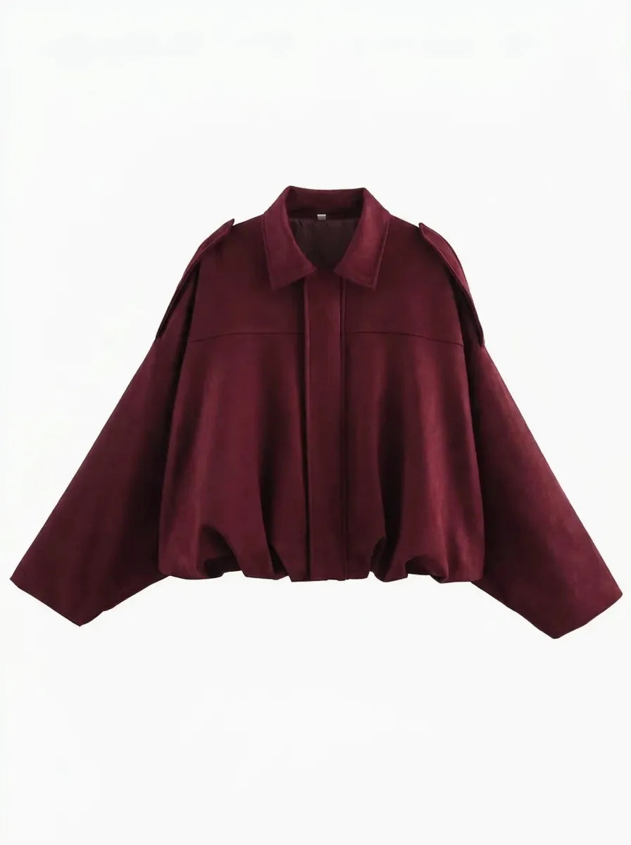 Women's Short Aviator-Style Bomber Jacket with Classic Collar and Elastic Hem