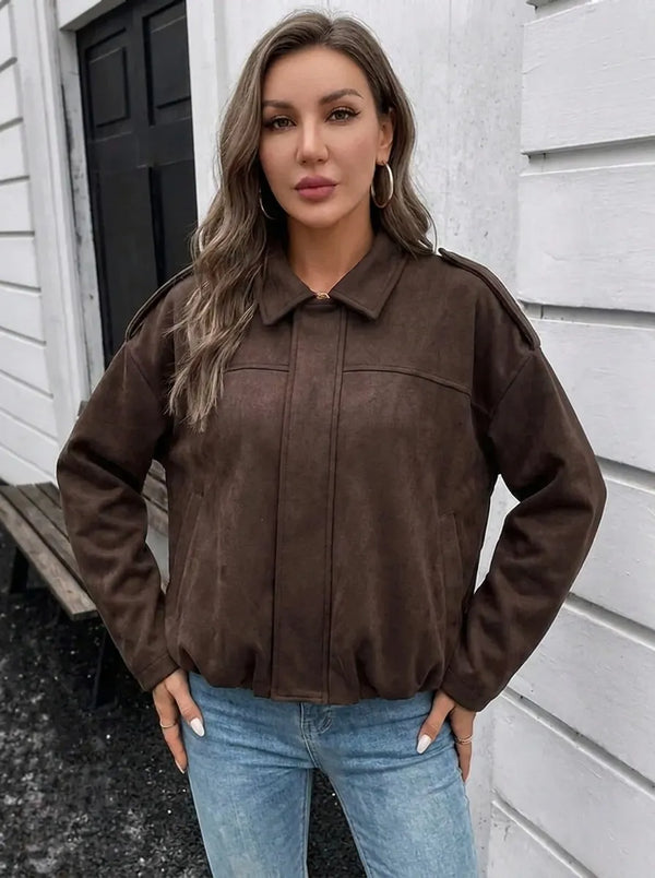 Giacca bomber corta da donna in stile aviatore con colletto classico e orlo elasticizzato
