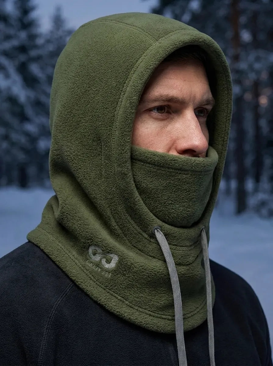 Cagoule polaire unie avec cordon de serrage, style cagoule-écharpe