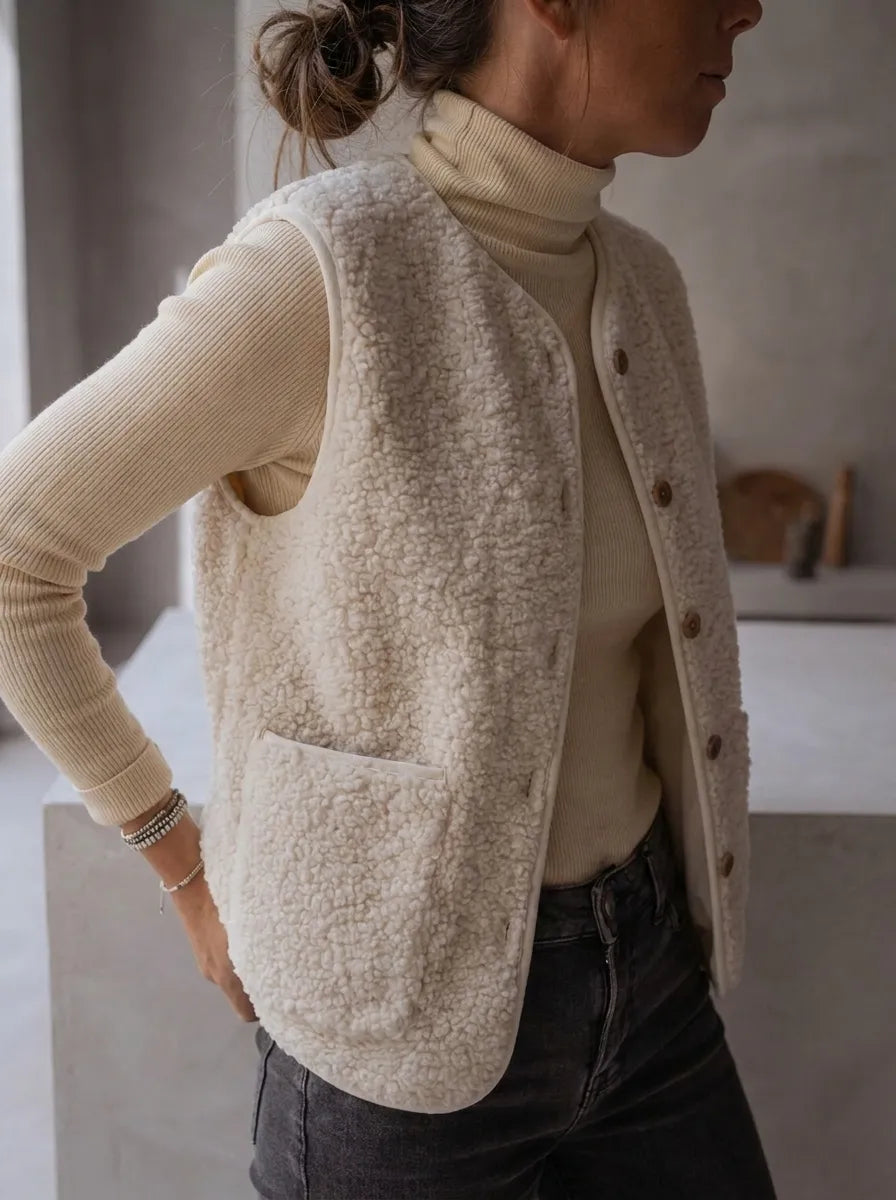Beige Damenweste in Fleece-Optik