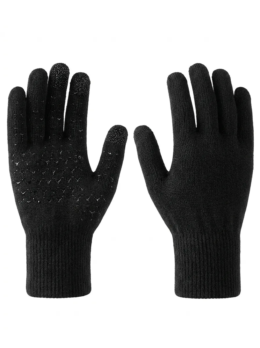 Schwarze gestrickte Winter-Touchscreenhandschuhe mit rutschfestem Muster
